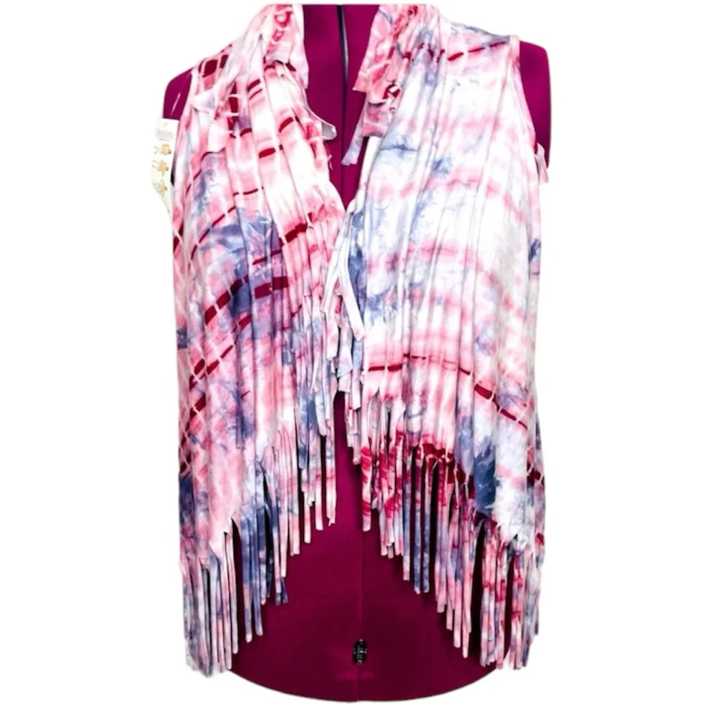 Shawl Dawls Boho tie dye fringe convertible hippie shawl scarf NWT One Size